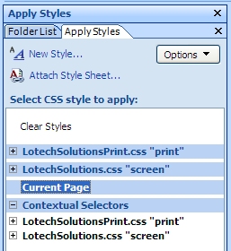 'Apply Style' task pane showing 'Current Page' section