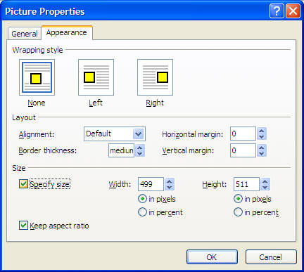 Picture Properties dialog