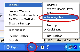 Windows Taskbar menu