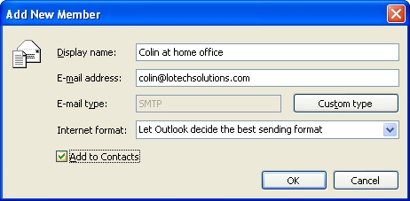 Outlook's Add New Member dialog box
